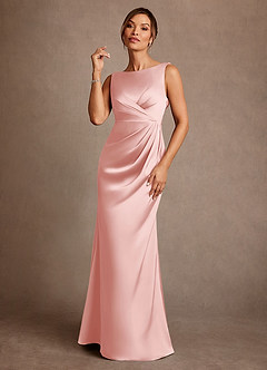 Azazie Baltimore Mother of the Bride Dresses Powder Pink A-Line Pleated Stretch Satin Dress image1