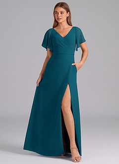 Azazie Ambrosia Robes de demoiselle d'honneur Robe Trapèze en Mousseline de soie Plissée Bleu Encre image3