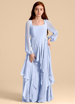 Azazie Clara Junior Abito A-Line in Chiffon Blusa Ghiaccio image5