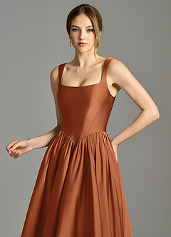 Azazie Verina Abiti da Damigella Abito A-Line in Raso Elasticizzato Plissettato Rame image2