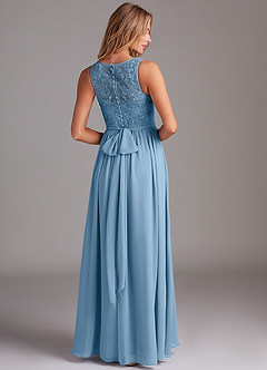 Azazie Kingsley Abiti da Damigella Abito A-Line in Chiffon Pizzo Blu Acciaio image2
