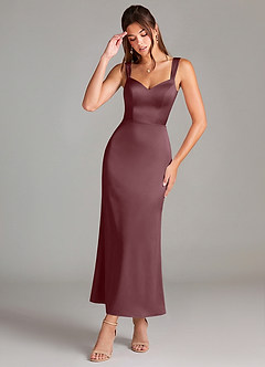Azazie Denice Bridesmaid Dresses Sangria Sheath Pleated Stretch Satin Dress image1