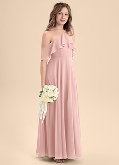 Azazie Tessabelle Junior Robe Trapèze en Mousseline de soie Épaule décolletée Rose Poudré image5