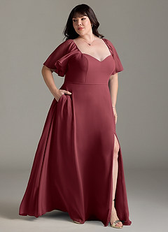 Azazie Chloe Abiti da Damigella Abito A-Line in Chiffon Scollo a Cuore Merlot image10