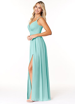 Azazie Rayna Bridesmaid Dresses Aqua A-Line V-Neck Pleated Chiffon Dress image3