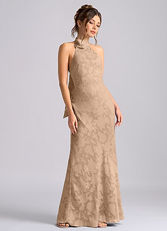 Azazie Velli Robes de demoiselle d'honneur Robe Sirène en Blumen-Burnout Col Haut Champagne image5