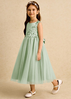 Azazie Malva Robe Demoiselle D'honneur Fillette Robe Princesse en Tulle Arc Vert Sauge image5