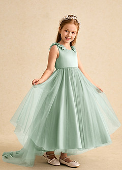 Azazie Lorita Flower Girl Dresses Agave A-Line Beaded Tulle Dress image7