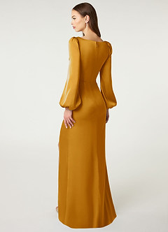 Azazie Mel Bridesmaid Dresses Butterscotch Sheath Long Sleeve Stretch Satin Dress image4