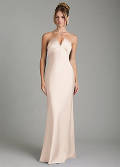 Azazie Camille Robes de demoiselle d'honneur Robe Fourreau en Satin extensible Fente latérale Albâtre Blanc image1