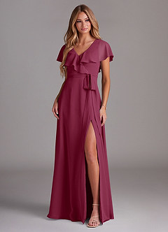 Azazie Lainey Brautjungfernkleider A-Linie mit Taschen Chiffon Kleid Maulbeerrot image3