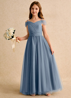 Azazie Yuna Girls Formal Abiti da Ragazza di Fiori Abito A-Line in Tulle a Spalla Scoperta Crepuscolo image5