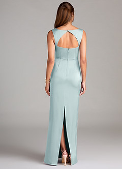 Azazie Flori Bridesmaid Dresses Mist Sheath Side Slit Stretch Satin Dress image2