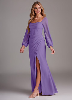 Azazie Charissa Bridesmaid Dresses Tahiti Sheath Long Sleeve Chiffon Dress image4
