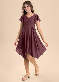 Azazie Janeaurelia Junior Robe Trapèze en Mousseline de soie Plissée Sangria image3