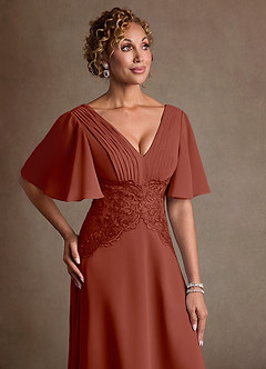 Azazie Milliat Klänningar till brudens mor Klä A-Line i Chiffong Spets Kastanjebrunt image5