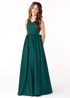 Azazie Hathaway Junior Peacock A-Line Bow Matte Satin Dress image3