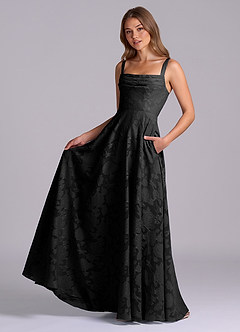 Azazie Shaude Bridesmaid Dresses Black A-Line Pleated Floral Burnout Dress image5