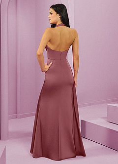Barbie ♥ Azazie Robes de demoiselle d'honneur Robe Sirène en Satin extensible Plissée Rose Du Désert image7