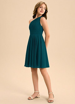 Azazie Charlize Junior Vestido de Pino de Gasa de Corte en A con Plisado image4