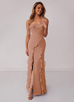 Barbie ♥ Azazie Bridesmaid Dresses Champagne Rose Sheath Bow Chiffon Dress image3