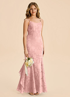 Azazie Lioren Junior Vestido Rosa Empolvado de Devorado Floral de Corte Sirena con Drapeado image4