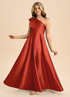 Azazie Penguin Junior Abito A-Line in Raso Elasticizzato Fiocco Ruggine image1