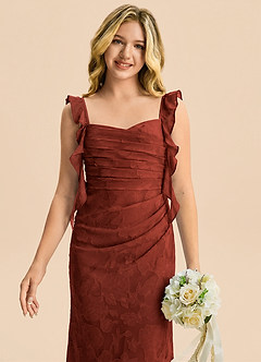 Azazie Jessamine Junior Terracotta Mermaid Sweetheart Neckline Floral Burnout Dress image6