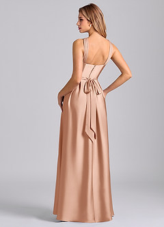 Azazie Dixie 신부 들러리 드레스 A라인 주름진 스트레치 새틴 바닥 길이 드레스 image5