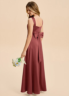 Azazie Kiki Junior Terracotta A-Line Bow Stretch Satin Dress image2