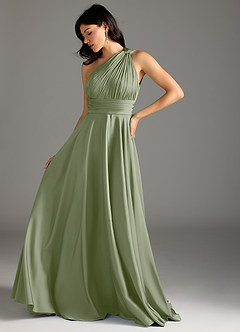 Azazie Charlize Bridesmaid Dresses Pistachio A-Line One Shoulder Stretch Satin Dress image5