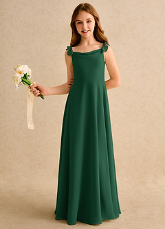 Azazie Puppy Girls Formal Abiti da Ragazza di Fiori Abito A-Line in Chiffon Plissettato Verde Scuro image4