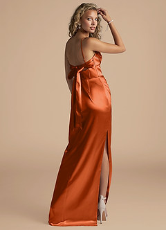 Azazie Mai Final Sale Auburn Sheath Pleated Metallic Satin Dress image4