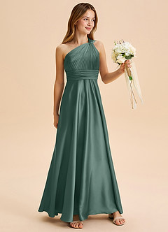 Azazie Charlize Junior Linia A Pofałdowany Satyna elastyczna Długość podłogi Młodsza druhna Sukienka image3