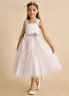 Azazie Bonny Flower Girl Dresses Ivory Rose Petal Ball-Gown Pleated Tulle Dress image6
