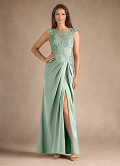 Azazie Santa Barbara Mother of the Bride Dresses Agave Sheath Pleated Stretch Satin Dress image1