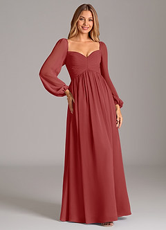 Azazie Bailee Bridesmaid Dresses Rust A-Line Long Sleeve Chiffon Dress image5
