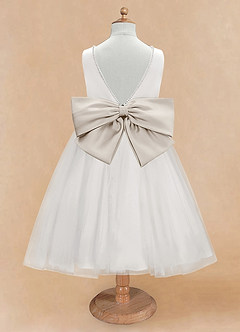 Azazie Seline Flower Girl Dresses Ivory Frost A-Line Bow Tulle Dress image7