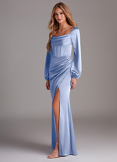 Azazie Charissa Bridesmaid Dresses Ice Sheath Long Sleeve Stretch Satin Dress image5