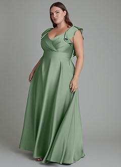 Azazie Leilani Bridesmaid Dresses Matcha A-Line Ruched Stretch Satin Dress image15