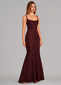 Azazie Aubrey 신부 들러리 드레스 인어 절하다 플로럴 번아웃 바닥 길이 드레스 image4