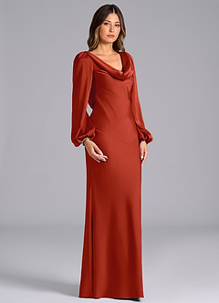 Azazie Rylina Brautjungfernkleider Meerjungfrau-Linie Langarm Stretch-Satin Kleid Rost image3
