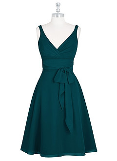 Azazie Diana Final Sale Pine A-Line Pleated Chiffon Dress image6