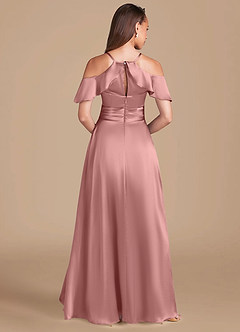 Azazie Dakota Slutförsäljning Klänning av A-Line i Metallisk satin Av axeln Auburn image7