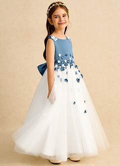 Azazie Eleni Flower Girl Dresses Ivory Bermuda Ball-Gown Bow Tulle Dress image5