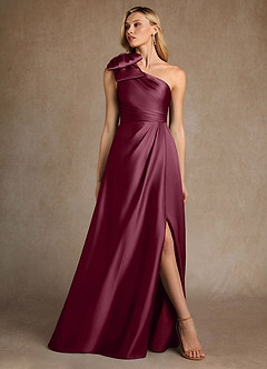 Azazie Easton Mother of the Bride Dresses Mulberry A-Line One Shoulder Stretch Satin Dress image4