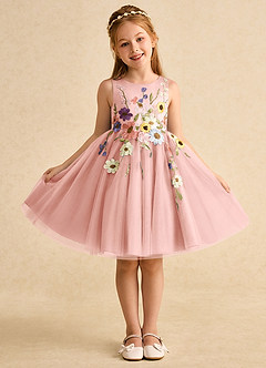 Azazie Prima vestidos de niña de las flores Vestido de Rosetón de Tul de Corte En A con Lazo image1