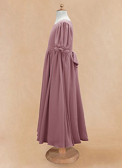 Azazie Joss Abiti da Ragazza di Fiori Abito A-Line in Chiffon Con Maniche Vintage Malva image8