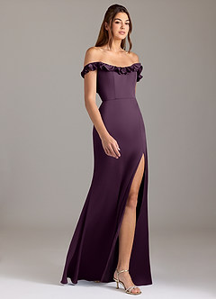 Azazie Callie Bridesmaid Dresses Plum A-Line Ruched Stretch Satin Convertible Dress image6