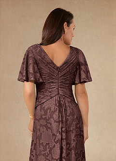 Azazie Emmeline Mother of the Bride Dresses Espresso A-Line Pleated Floral Burnout Dress image6